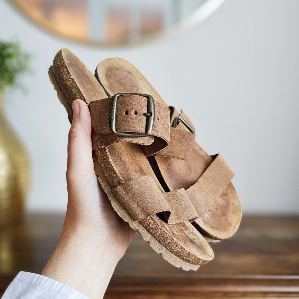 Yokono Leather Cork Sandals Brown Suede Slides Size 8 Made in Spain